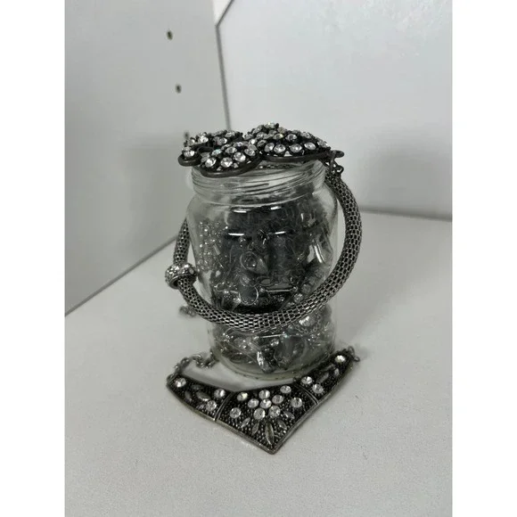 Mixed Silver Tone Costume Jewelry Lot Jar Rhinestone Statement Necklace Brooch - Picture 5 of 11